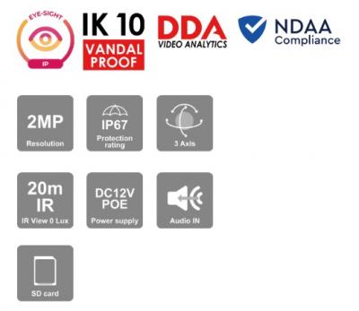 Provision ISR 2MP VPD Eye-Sight IP Fixed 2.8mm Lens with 20M IR Camera in White - PV-DAI-320IPEN-28