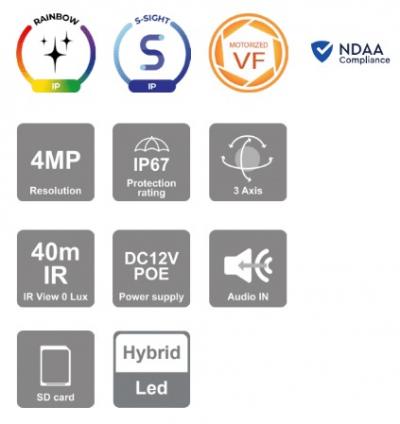 Provision ISR 4MP Rainbow Bullet S-Sight IP MVF 2.8-12mm Lens with 40M IR in White - PV-BMH-340SRN-MVF