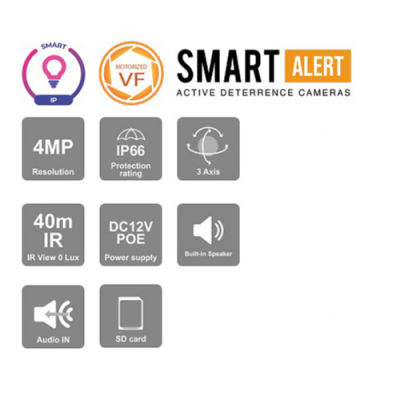 Provision ISR 4MP Bullet Smart Sight Active Deterrence IP MVF 2.8-12mm Lens with 40M IR Camera in White - PV-I4-340AD-MVF