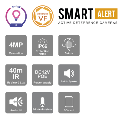 Provision ISR 4MP Turret Smart Sight Active Deterrence IP MVF 2.8-12mm Lens with 40M IR Camera in White - PV-DI-340AD-MVF